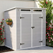 6X4FT Plastic Garden Storage Shed Outdoor Tool House With Floor & Lockable Doors