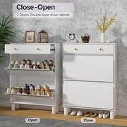 Modern Freestanding Shoe Cabinet Organizer with 2 Flip & 1 Pull-Out Drawers New