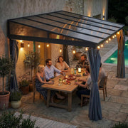 4 x 3(m) Outdoor Hardtop Gazebo with Curtains,Lean to Aluminium Pergola