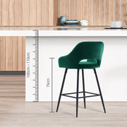 Set of 2 Bar Stools Velvet/PU Metal Legs Breakfast Stools Armrest Padded Chairs