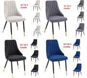 4 Velvet Dining Chairs Gold Tip Legs Beige Grey Blue Black velvet luxury