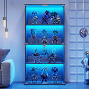 4-Tier Glass Display Cabinet with Doors and LED Lights – Curio Storage Cabinet
