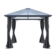 XL Hardtop Gazebo Garden Pavilion Metal Frame Polycarbonate Roof with Curtains