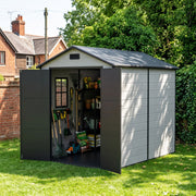 8x6 6x6 5x3 Plastic Garden Shed with Floor Window Lockable Door Wood Grain Grey