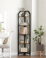 Corner Shelf 5 Tier Industrial Bookshelf & Display Storage Stand Rustic Brown