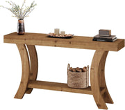 63-Inch Farmhouse Solid Wood Console Table with Lower Storage Shelf for Entryway