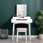 Dressing Table Vanity Set Makeup Desk w/ LED Light Mirror with 4 Drawers Bedroom