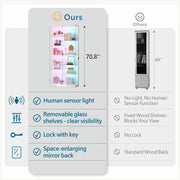Glass Display Cabinet, 10-Tier RGB LED Curio Cabinet with Human Sensor