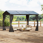 XL Hardtop Gazebo Garden Pavilion Metal Frame Polycarbonate Roof with Curtains