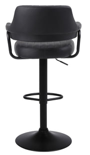 2 X PLUSH BLACK BAR STOOLS, GAS LIFT, BREAKFAST KITCHEN BAR PADDED ARMS & BACK