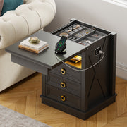 Bedside Table with Hidden Drawer & Charging Station, Nightstand with LED Lights