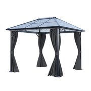 XL Hardtop Gazebo Garden Pavilion Metal Frame Polycarbonate Roof with Curtains