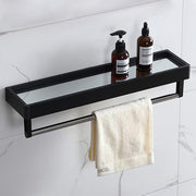 Black Bathroom Metal Frame Mirror Wall Mounted with Cosmetics Shelf 60*40cm