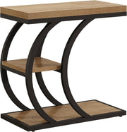 End Table for Living Room, 3-Tier Narrow Wood Couch C-Shaped Side Table, Natural