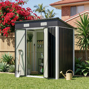 Garden Shed 6X4FT Metal Pent Roof Outdoor Storage Tool House with Lockable Door