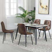 4X Dining Chairs Set Faux Suede Leather Padded Seat Metal Legs Kitchen Office