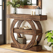 41.34'' Farmhouse Wooden Narrow Console Table with Storage Shelves for Entryway
