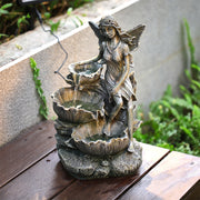 Solar Powered Garden Water Feature Outdoor Water Fountain Cascade with LED Light