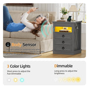 Bedside Cabinets with Hidden Drawer, LED Bedside Table with Charging Station