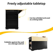 Kitchen Island Cart !SALE! Black Rolling Storage Cabinet Drop Leaf Power Outlet