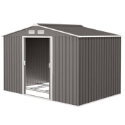 9 x 6FT Galvanised Garden Storage Shed with Sliding Door, Grey
