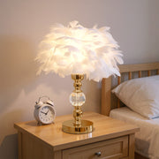 Fluffy Feather Tables Lamp Feather Shade Lampshade Bedside Night Light Gold Base