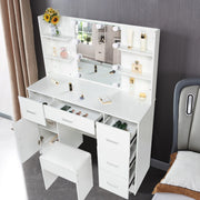 Dressing Table Makeup Desk with LED Mirror 5 Drawers Stool Bedroom Vanity Set