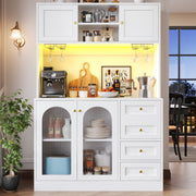 LED Kitchen Cupboard Tall Kitchen Cabinet w/ Glass Doors, Pantry Cupboard White
