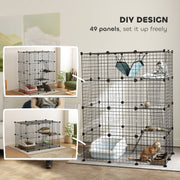 Large Cat Cage, Indoor Cat Enclosure, Four-Tier Cat Playpen with Hammock, Ramps