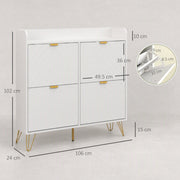 Narrow Shoe Storage Cabinet with 4 Flip Drawers for 16 Pairs of Shoes