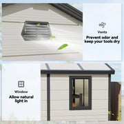 Outsunny 8 x 6ft Garden Shed Storage w/ Foundation Kit, Vents, Cream White