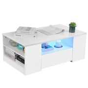 LED Coffee Table Wooden 2 Drawer Storage High Gloss Modern Living Room Furniture