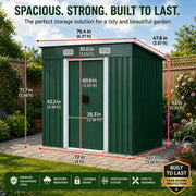 6.5x4ft Metal Garden Shed Green Galvanised Steel Outdoor Storage