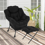 Lazy Chair Modern Accent Chair with Ottoman & Folding Footrest-Black