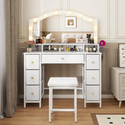 Dressing Table Makeup Desk LED Mirror Vanity Set 7 Drawers Organizer Stool White