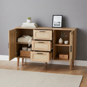 Sideboard Cabinet Cupboard w/ 2 Doors 3 Drawers Rattan Sideboard for Living Room