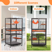 Metal Cat Cage, 4-Tier Small Animal Cage with Wheels, Cat House with Hammock