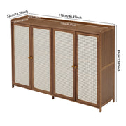 4 Doors Rattan Wood Shoe Storage Cabinet Cupboard Footwear Stand Rack Unit Retro