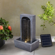 Solar Powered Outdoor Garden Water Feature Straight Slate Effect Fountain w/ LED