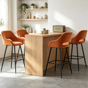 Set of 2 Bar Stools Velvet/PU Metal Legs Breakfast Stools Armrest Padded Chairs