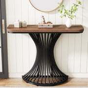 39-Inch Small Industrial Console Table Entryway Table with Geometric Metal Base