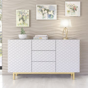 Sideboard Cabinet Storage Cupboard Buffet Luxury Patterned White Gold 140cm
