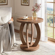 Round End Table, Farmhouse Wooden Side Sofa Table Accent Table for Living Room