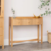Pale Wood Curved 3 Drawer Console Table with Hessian & Glass Top - Austin Wood R