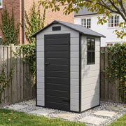 8x6 6x6 5x3 Plastic Garden Shed with Floor Window Lockable Door Wood Grain Grey