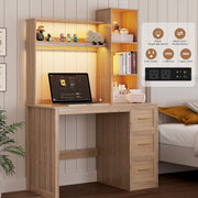 Computer Desk with Hutch 3 Colour LED Light Mains Sockets Drawers Home Office