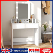 Dressing Table Makeup Vanity Set Desk with 9 Bulbs Mirror 2 Drawer Stool Bedroom