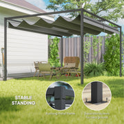 4 x 3m Metal Pergola Gazebo Patio Sun Shelter Retractable Canopy Grey