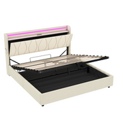 5ft King Size Ottoman Bed Frame Hydraulic Storage RGB LED Charging Station