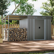 Metal Garden Shed Tools Bikes Storage House with Extended Side Canopy